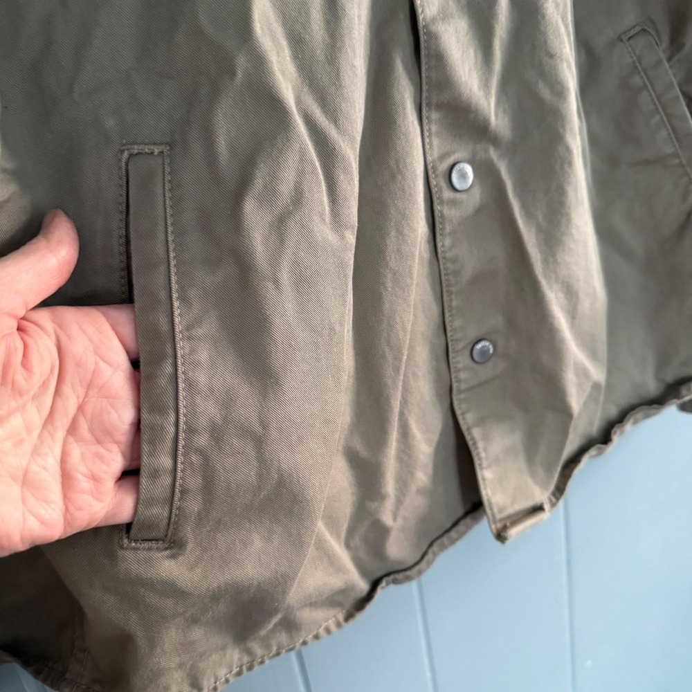 New York Embroidered Hooded Jacket Shacket Mens Large Khaki/Tan Modern Uniform - Picture 7 of 12